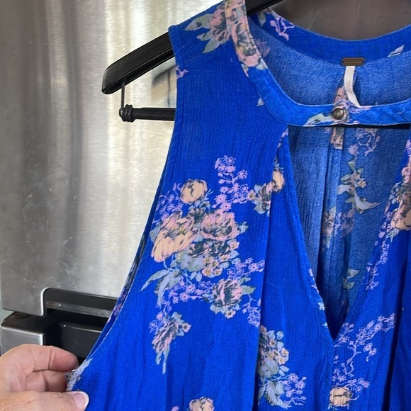 Free People Floral Sleeveless keyhole Tunic Top/Mini Dress women’s Sz S , Blue - Picture 6 of 16